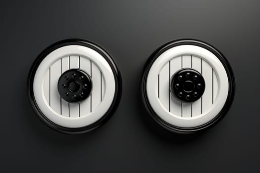 Black and white buttons on a dark background. Button template for interface.