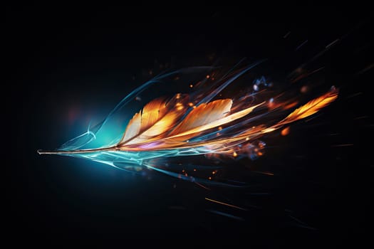 Abstract image of a glowing feather in the dark.