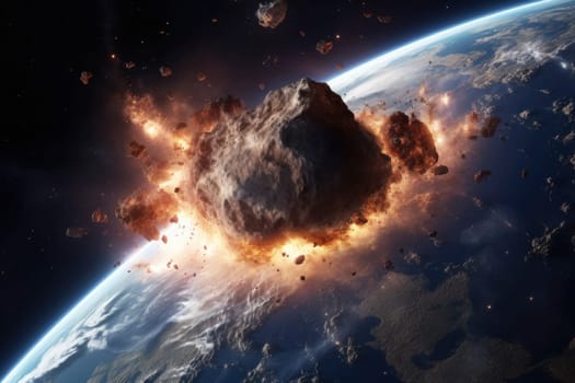 An asteroid hurtling towards Earth amidst a starry sky