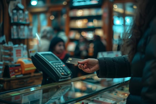 Customer paying bill with credit card. Close-up.