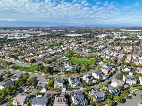 Aerial view of large-scale villa in wealthy residential town of Carlsbad, South California, USA. High quality 4k footage