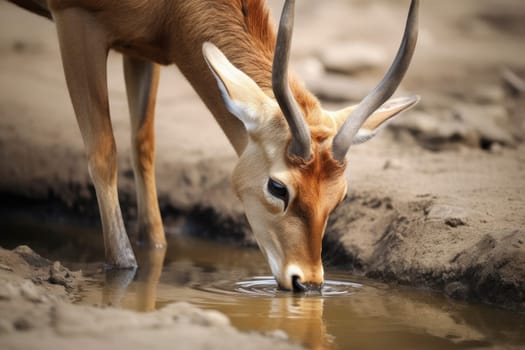 Close-up of impala drinking water in a natural setting.