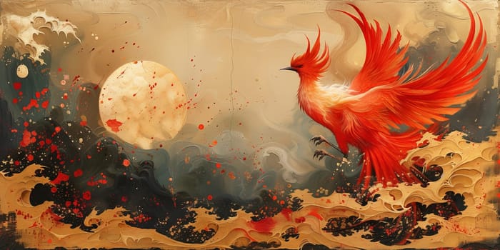 Great Chinese paint wall of Phoenix art paint. Chinese wall paper