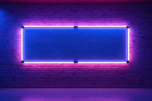 Screen on a brick wall with neon lighting.