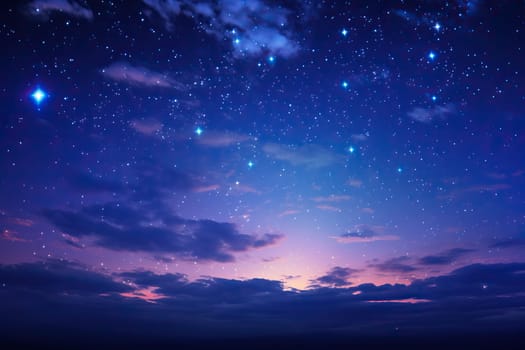 Beautiful cloudy sky with stars at sunset.