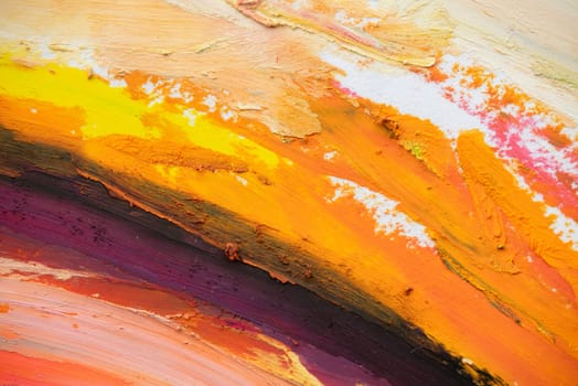 Conceptual abstract picture drawn with oil pastels. Oil pastel painting in colorful colors. Conceptual abstract closeup of an oil painting on paper.