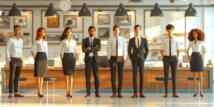 Image of business man and partners or team with modern office