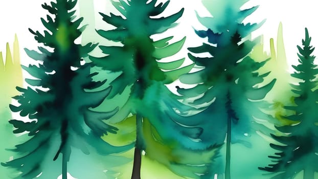 watercolor style illustration of pine forest, generative ai. High quality photo