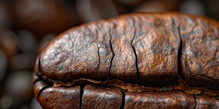 Extreme macro photography of fresh roasted coffee beans.