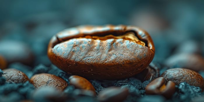 Extreme macro photography of fresh roasted coffee beans.