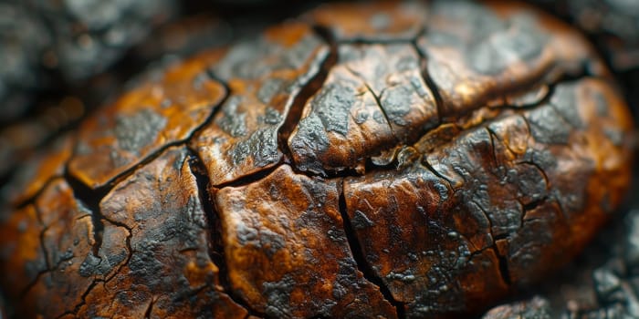 Extreme macro photography of fresh roasted coffee beans.