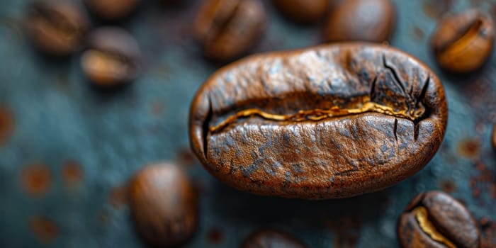 Extreme macro photography of fresh roasted coffee beans.