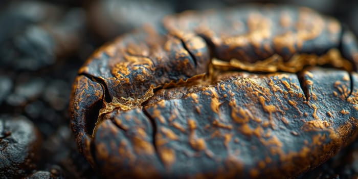 Extreme macro photography of fresh roasted coffee beans.