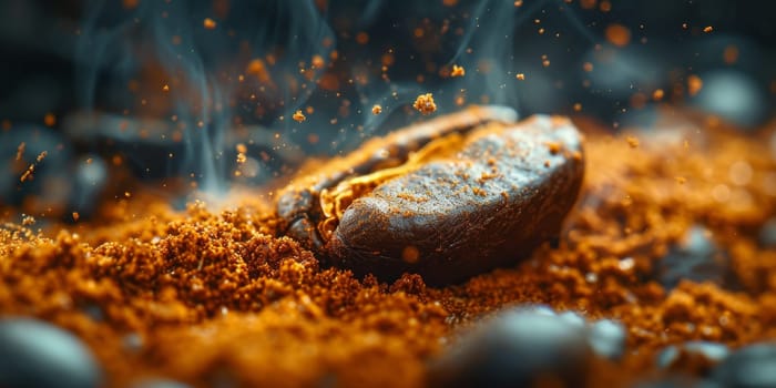 Extreme macro photography of fresh roasted coffee beans.