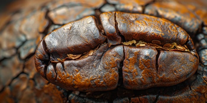 Extreme macro photography of fresh roasted coffee beans.