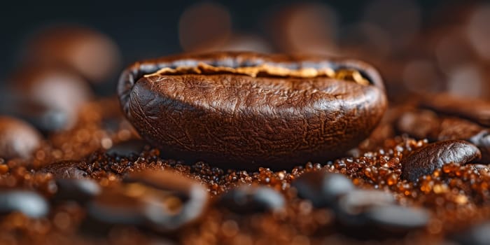 Extreme macro photography of fresh roasted coffee beans.