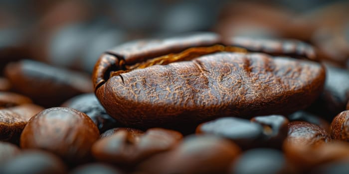 Extreme macro photography of fresh roasted coffee beans.