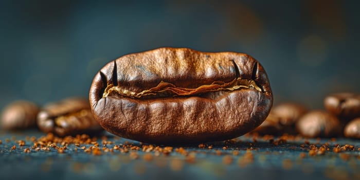 Extreme macro photography of fresh roasted coffee beans.