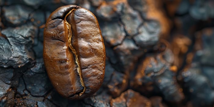 Extreme macro photography of fresh roasted coffee beans.