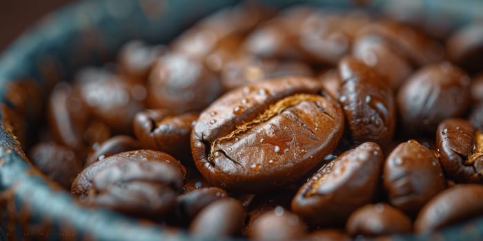 Extreme macro photography of fresh roasted coffee beans.