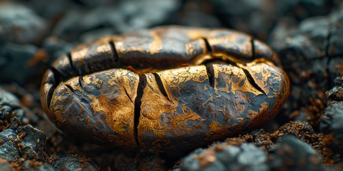 Extreme macro photography of fresh roasted coffee beans.