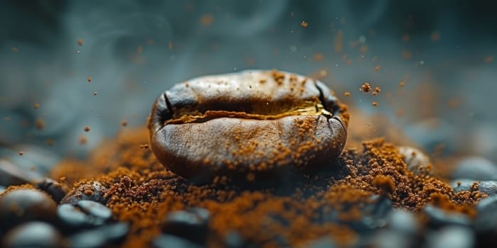 Extreme macro photography of fresh roasted coffee beans.