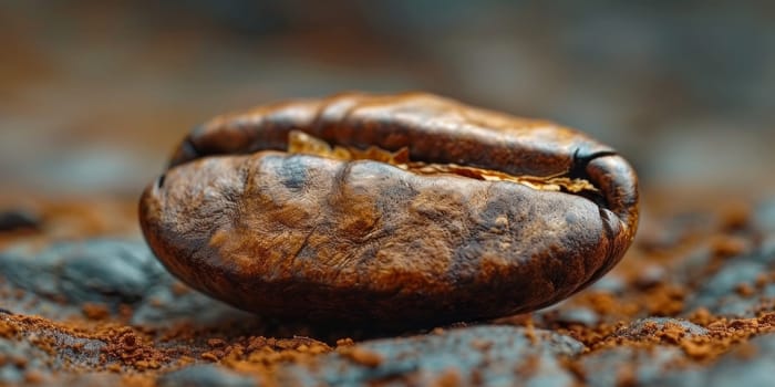 Extreme macro photography of fresh roasted coffee beans.