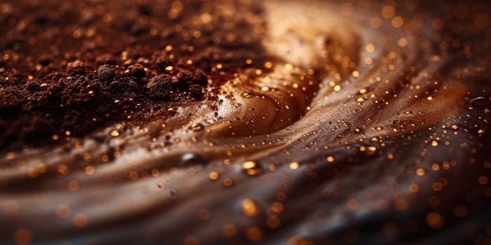 Extreme macro photography of fresh roasted coffee beans ground