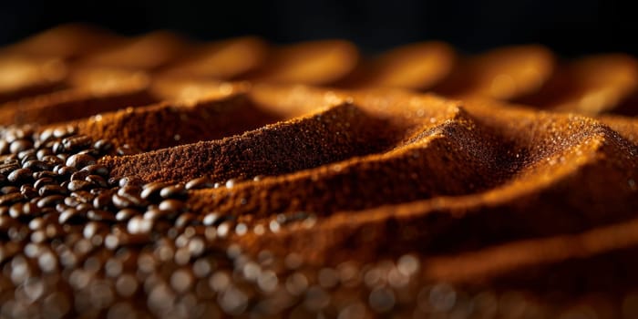 Extreme macro photography of fresh roasted coffee beans ground