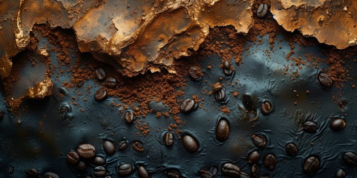 Extreme macro photography of fresh roasted coffee beans ground