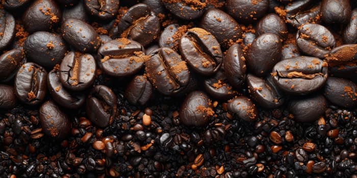 Extreme macro photography of fresh roasted coffee beans ground