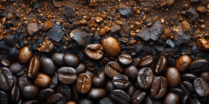 Extreme macro photography of fresh roasted coffee beans ground