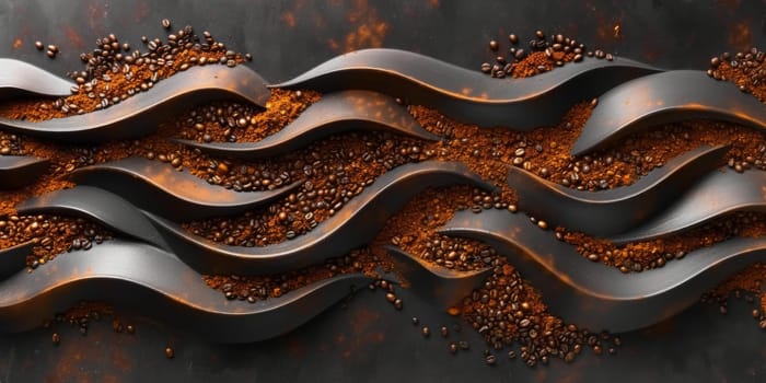 Extreme macro photography of fresh roasted coffee beans ground