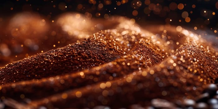 Extreme macro photography of fresh roasted coffee beans ground