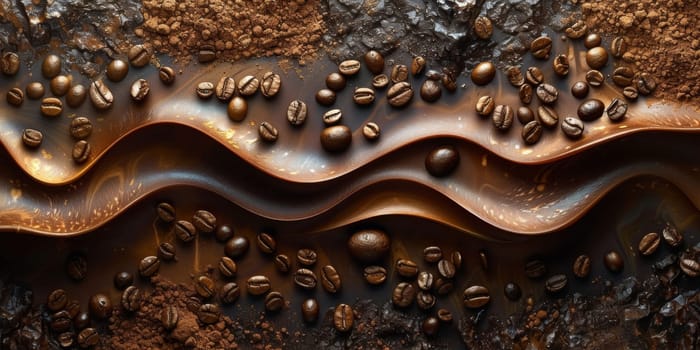 Extreme macro photography of fresh roasted coffee beans ground