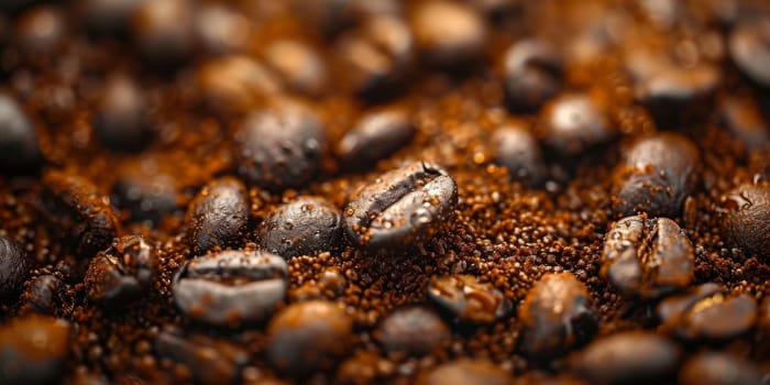 Extreme macro photography of fresh roasted coffee beans ground