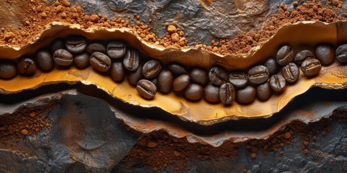 Extreme macro photography of fresh roasted coffee beans ground