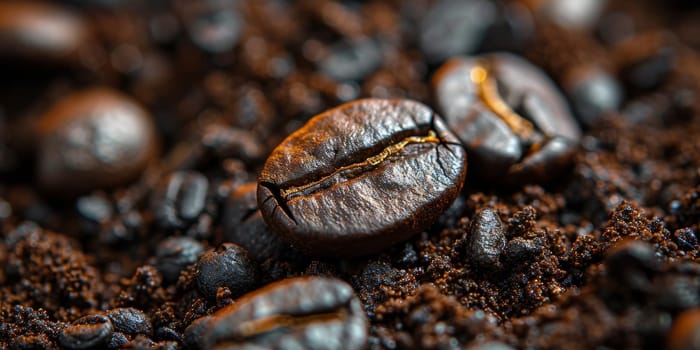 Extreme macro photography of fresh roasted coffee beans ground