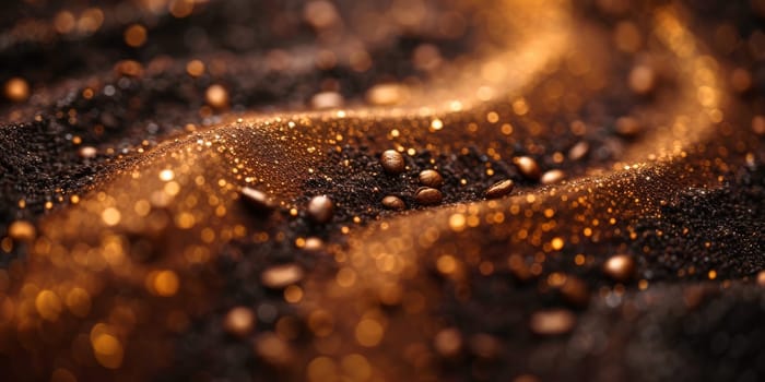 Extreme macro photography of fresh roasted coffee beans ground