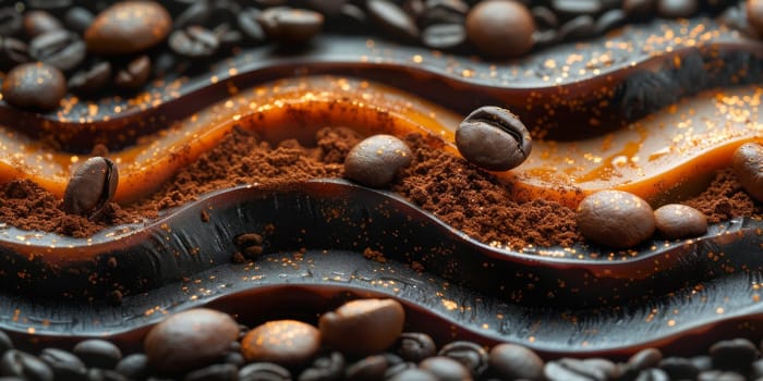 Extreme macro photography of fresh roasted coffee beans ground