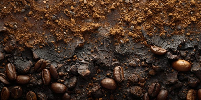 Extreme macro photography of fresh roasted coffee beans ground