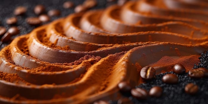 Extreme macro photography of fresh roasted coffee beans ground