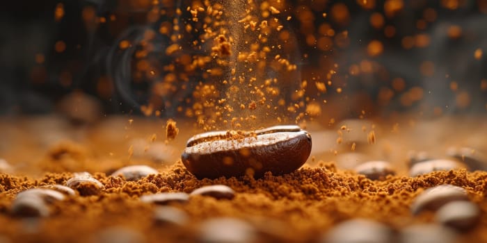 Extreme macro photography of fresh roasted coffee beans ground