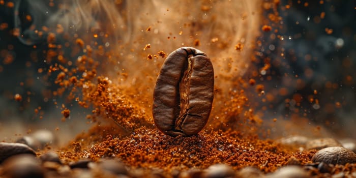 Extreme macro photography of fresh roasted coffee beans ground