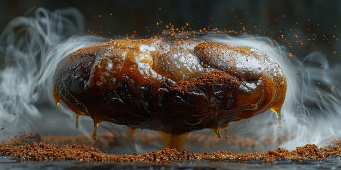 Extreme macro photography of fresh roasted coffee beans ground