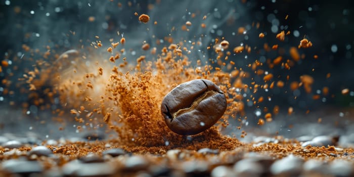 Extreme macro photography of fresh roasted coffee beans ground