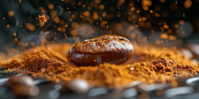 Extreme macro photography of fresh roasted coffee beans ground