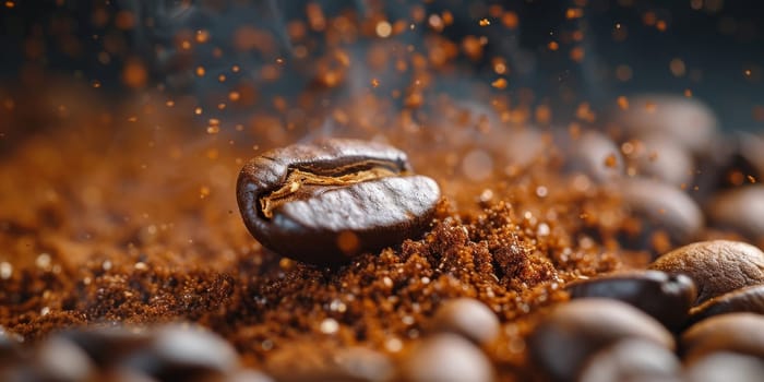 Extreme macro photography of fresh roasted coffee beans ground