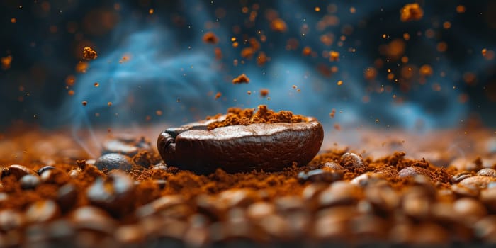 Extreme macro photography of fresh roasted coffee beans ground