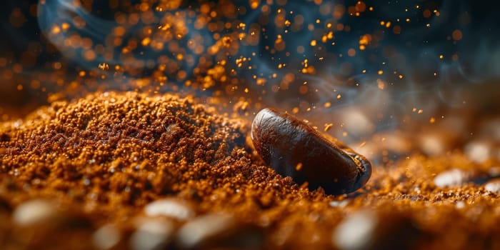 Extreme macro photography of fresh roasted coffee beans ground